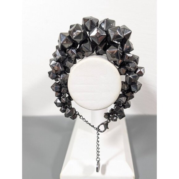 Geometric Gray Metallic Cluster Charm Statement Bracelet 9" - Picture 1 of 7